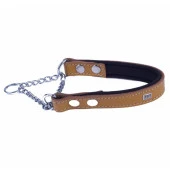 Doggie Konforlu Gerçek Deriden El Yapımı Boğma Zincirli Köpek Boyun Tasması 2x35-45cm Camel - 1