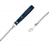 Doggie Konforlu Gerçek Deriden El Yapımı Zincirli Köpek Gezdirme Kayışı 4,5x80cm Royal Mavi thumbnail 2