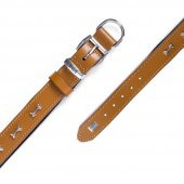 Doggie Konforlu Gerçek Deriden El Yapımı Kemik Süslü Köpek Boyun Tasması 3,5x52-60cm Camel - 4