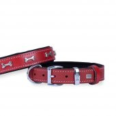 Doggie Konforlu Gerçek Deriden El Yapımı Kemik Süslü Köpek Boyun Tasması 3x42-50cm Kırmızı - 1