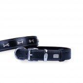 Doggie Konforlu Gerçek Deriden El Yapımı Kemik Süslü Köpek Boyun Tasması 2,5x37-45cm Siyah thumbnail 1