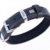 Doggie Konforlu Gerçek Deriden El Yapımı Kemik Süslü Köpek Boyun Tasması 2,5x37-45cm Siyah thumbnail 2