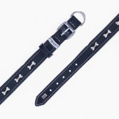 Doggie Konforlu Gerçek Deriden El Yapımı Kemik Süslü Köpek Boyun Tasması 2,5x37-45cm Siyah thumbnail 4