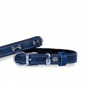 Doggie Konforlu Gerçek Deriden El Yapımı Kemik Süslü Köpek Boyun Tasması 2x35-40cm Royal Mavi - 1