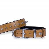 Doggie Konforlu Gerçek Deriden El Yapımı Çivili Köpek Boyun Tasması 3,5x47-55cm Camel thumbnail 1