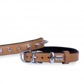 Doggie Konforlu Gerçek Deriden El Yapımı Çivili Köpek Boyun Tasması 2x35-40cm Camel - 1