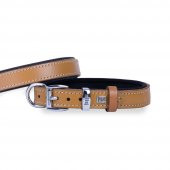 Doggie Konforlu Gerçek Deriden El Yapımı Köpek Boyun Tasması 2x30-35cm Camel - 1