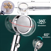 360 Derece Döner Turbo Pervaneli Serinletici Tasarım Start Stop Tuşlu Fıskiye Duş Başlığı - 2
