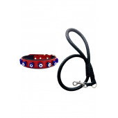 DESİNGSHOP Siyah Deri Örgü Gezdirme Kayışı 90cm Ve Hakiki Deri Nazar Boncuklu Köpek Tasması 56x2,5cm - 1