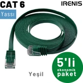 5 adet IRENIS CAT6 Kablo Yassı Ethernet Network Lan Ağ Kablosu  7.50 Metre Fuşya - 7