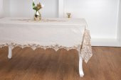 Finezza Henna Lüx Dantelli Simli Keten Kumaş Bej Masa Örtüsü 160x230 cm - 1144 - 3