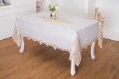 Finezza Henna Lüx Dantelli Simli Keten Kumaş Gri Masa Örtüsü 160x230 cm - 1145 - 1