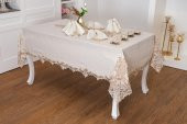 Finezza Henna Güpürlü Keten Bej Sofra Takımı 8 kişilik 160x230 cm 17 Prç. - 1147 - 1