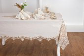 Finezza Henna Güpürlü Keten Bej Sofra Takımı 8 kişilik 160x230 cm 17 Prç. - 1147 - 2