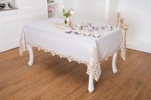 Finezza Henna Güpürlü Keten Gri Sofra Takımı 8 kişilik 160x230 cm 17 Prç. - 1148 - 1