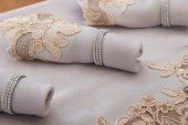 Finezza Henna Güpürlü Keten Gri Sofra Takımı 8 kişilik 160x230 cm 17 Prç. - 1148 - 3