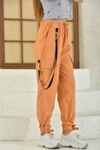 Belden Lastikli Cepli ve Bağcıklı Turuncu Kadın Kargo Pantolon - 4