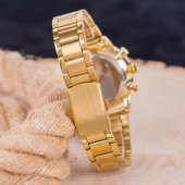 Şık Roma Rakamlı Sarı Renk Çelik Kordonlu Gold Renk Kasa Unisex Kol Saati ST-303991 - 2