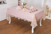 Finezza Henna Güpürlü Keten Pudra Sofra Takımı 8 kişilik 160x230cm 17Prç. - 1149 - 1