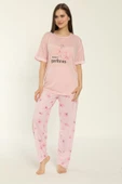 Estiva 22153 Kadın Çiçek Desenli Viskon Kısa Kollu Büyük Beden Pijama Takımı - 3