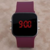 SaaTTino Trend Bordo Renk Siyah Kasa Silikon Kordonlu Dijital Unisex Kol Saati ST-303952 - 1