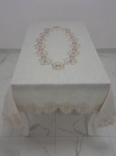 Finezza Nihal Lüx Dantelli Simli Keten Kumaş Bej Masa Örtüsü 160x230 cm - 1150 - 2