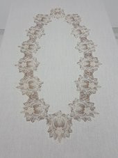 Finezza Nihal Lüx Dantelli Simli Keten Kumaş Bej Masa Örtüsü 160x230 cm - 1150 - 3