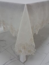 Finezza Nihal Lüx Dantelli Simli Keten Kumaş Bej Masa Örtüsü 160x230 cm - 1150 - 4