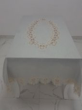 Finezza Nihal Lüx Dantelli Simli Keten Kumaş Gri Masa Örtüsü 160x230 cm - 1151 - 2