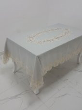 Finezza Nihal Lüx Dantelli Simli Keten Kumaş Gri Masa Örtüsü 160x230 cm - 1151 - 3