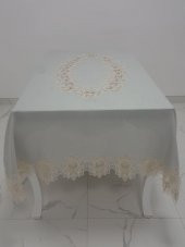 Finezza Nihal Lüx Dantelli Simli Keten Kumaş Gri Masa Örtüsü 160x230 cm - 1151 - 4