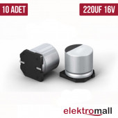 220uF 16V Elektrolitik Kapasitör SMD 6 3x7 7mm 10 Adet - 1