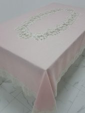 Finezza Nihal Lüx Dantelli Simli Keten Kumaş Pudra Masa Örtüsü 160x230 cm - 1152 - 1