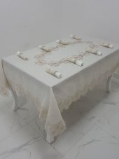 Finezza Nihal Güpürlü Keten Bej Sofra Takımı 8 kişilik 160x230 cm 17 Prç. - 1153 - 2