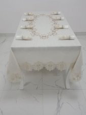 Finezza Nihal Güpürlü Keten Bej Sofra Takımı 8 kişilik 160x230 cm 17 Prç. - 1153 - 4