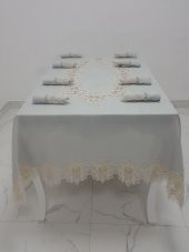 Finezza Nihal Güpürlü Keten Gri Sofra Takımı 8 kişilik 160x230 cm 17 Prç. - 1154 - 2