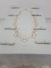 Finezza Nihal Güpürlü Keten Gri Sofra Takımı 8 kişilik 160x230 cm 17 Prç. - 1154 - 4