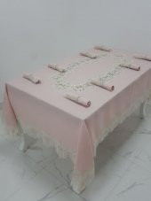 Finezza Nihal Güpürlü Keten Pudra Sofra Takımı 8 kişilik 160x230cm 17Prç. - 1155 - 1