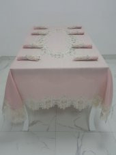 Finezza Nihal Güpürlü Keten Pudra Sofra Takımı 8 kişilik 160x230cm 17Prç. - 1155 - 2
