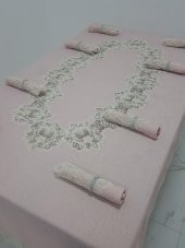 Finezza Nihal Güpürlü Keten Pudra Sofra Takımı 8 kişilik 160x230cm 17Prç. - 1155 - 5