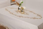 Finezza Perla Lüx Dantelli Simli Keten Kumaş Bej Masa Örtüsü 160x230 cm - 1156 - 2