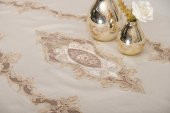 Finezza Perla Lüx Dantelli Simli Keten Kumaş Bej Masa Örtüsü 160x230 cm - 1156 - 3