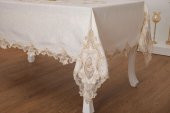 Finezza Perla Lüx Dantelli Simli Keten Kumaş Bej Masa Örtüsü 160x230 cm - 1156 - 4