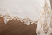 Finezza Perla Lüx Dantelli Simli Keten Kumaş Bej Masa Örtüsü 160x230 cm - 1156 - 5