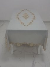 Finezza Perla Lüx Dantelli Simli Keten Kumaş Gri Masa Örtüsü 160x230 cm - 1157 - 3