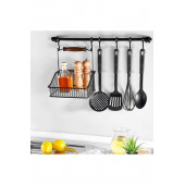 Ferforje Metal Retro Sepet ve Askılık   6 lı Sepetli Askı   Siyah   Mutfak Seti  Özel Seri - 1