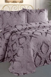 Şulem Jakarlı Şönil Tek Kişilik 2 Parça Yatak Örtüsü Mürdüm thumbnail 2