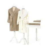 Özdilek SS Bony Şalyaka Bornoz Krem-Kahve L thumbnail 2