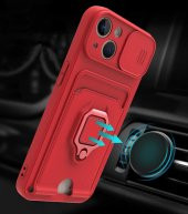 Apple iPhone 13 Kılıf Kartlıklı Kamera Korumalı Standlı Manyetik Kapak - 2