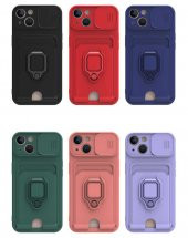 Apple iPhone 13 Kılıf Kartlıklı Kamera Korumalı Standlı Manyetik Kapak - 6